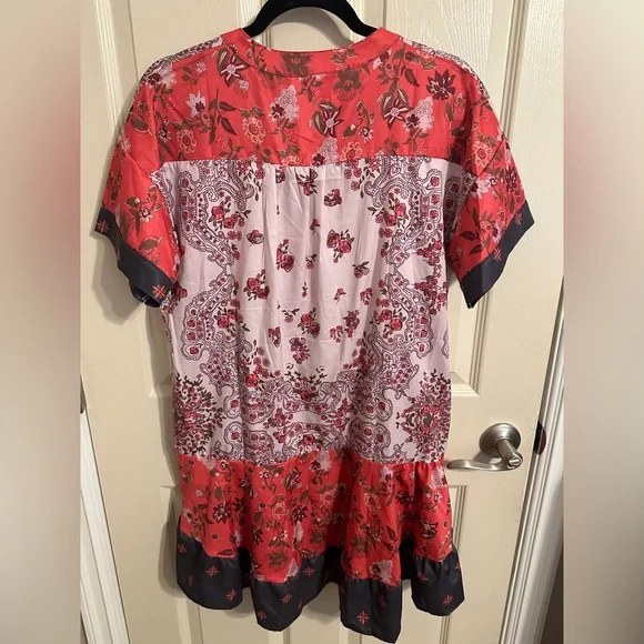 Women’s Floral V-Neck High-Low Dress, Red, Pink, Green & Black, Sz Small - Picture 8 of 9